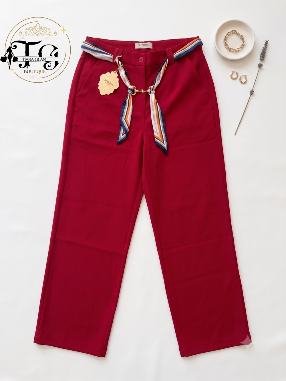 Women's High-Rise Wide Leg Pants - Burgundy